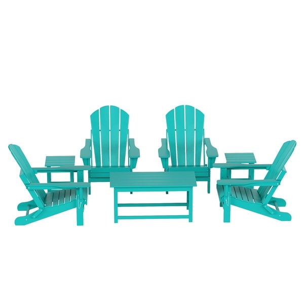 Polytrends Laguna Hdpe All Weather Outdoor Patio Foldable Adirondack Chairs Conversation Set (7Piece Set)