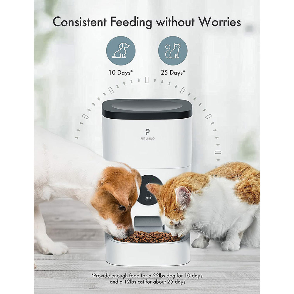 Automatic cat feeder， timed cat feeder with desiccant bag for dry pet food， programmable portion control from 1 to 4 meals per day and 10S voice recorder for cats and dogs Wifi.