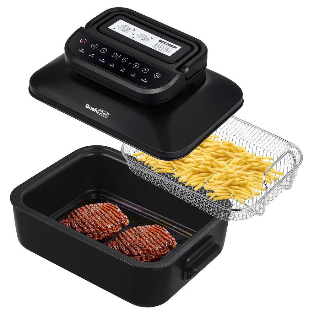 7 in 1 Black Portable Removable Smokeless Electric Indoor Grill and Griddle with Roast Bake Preset Function Basket GBK-LQW1-8220