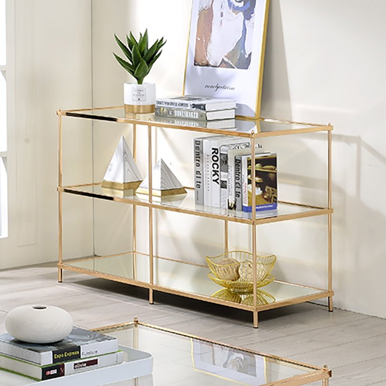 Elegant Console Table  Metal Frame With Glass Top  ampMirrored Shelves   Contemporary   Console Tables   by Decor Love  Houzz