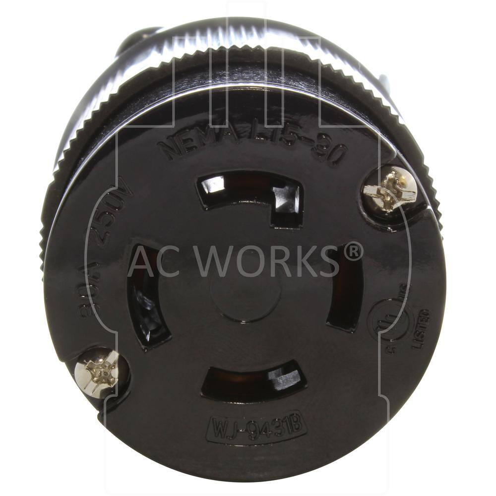 AC WORKS NEMA 3-Phase 30 Amp 250-Volt 4-Prong Locking Female Connector UL C-UL Approval ASL1530R-BK