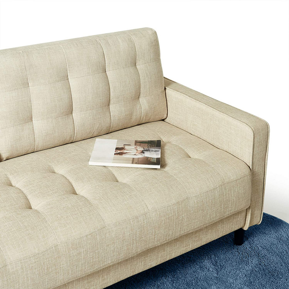 Mid Century Sofa  Grid Tufted Cushioned Seat  ampBack With Track Arms   Midcentury   Sofas   by Decor Love  Houzz