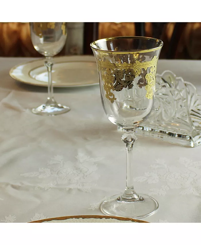 Lorren Home Trends Embellished 24K Gold Crystal Flute Goblets Set of 4