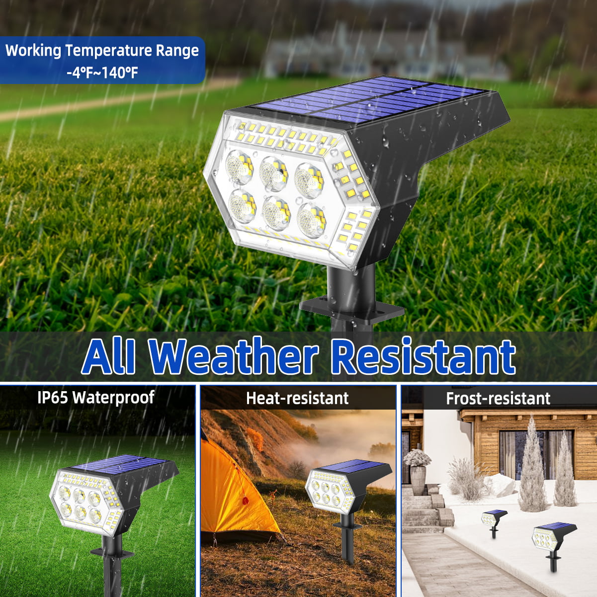 107 LED Solar Landscape Spotlights Outdoor， Ground/Wall Solar Spot Lights with Remote Control， USB and Solar Powered Wall Lights， 4 Lighting Modes Solar Security Lights for Garden Yard Patio， 4 Pack