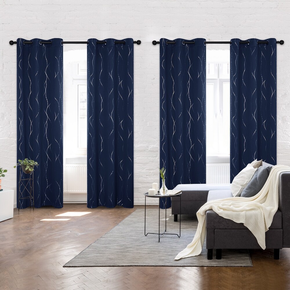 Deconovo 38 Width Silver Line and Dots Curtains(4 Panel)