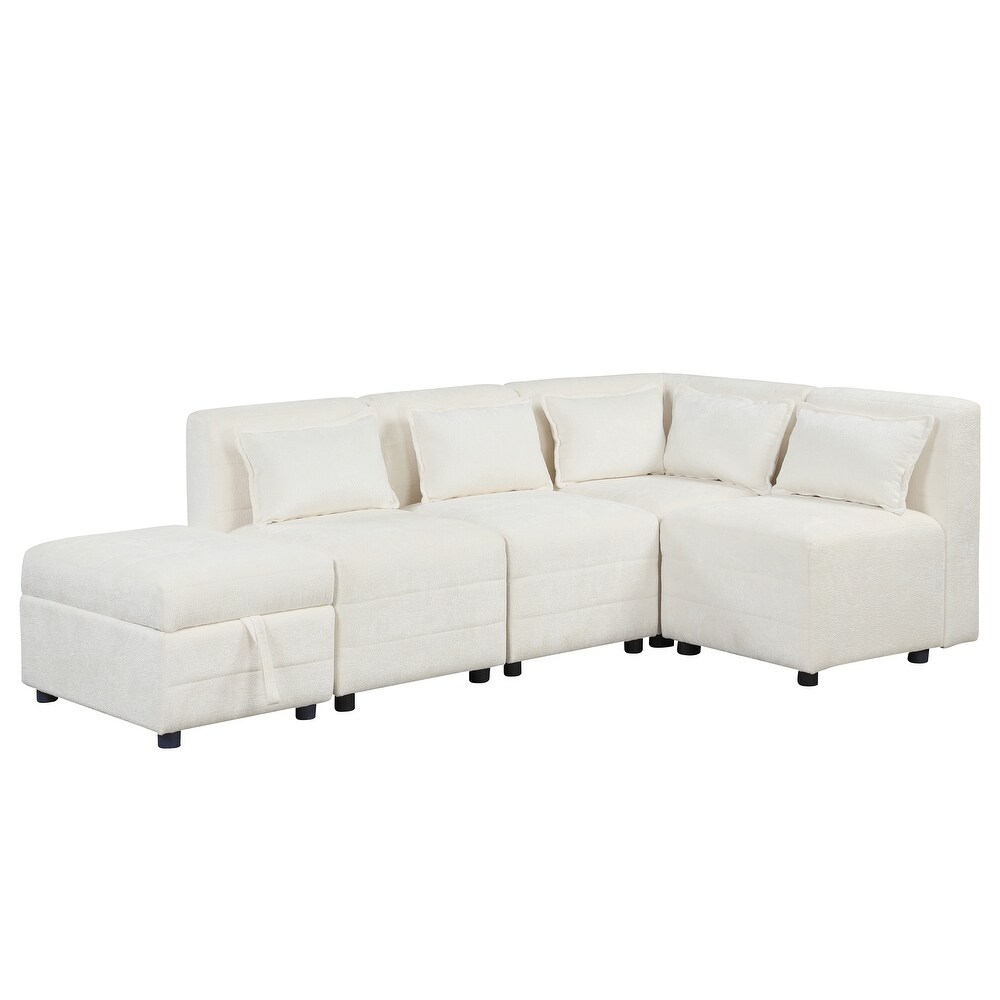 L shape Sectional Sofa Sets Chenille Corner Sofa with Ottomans