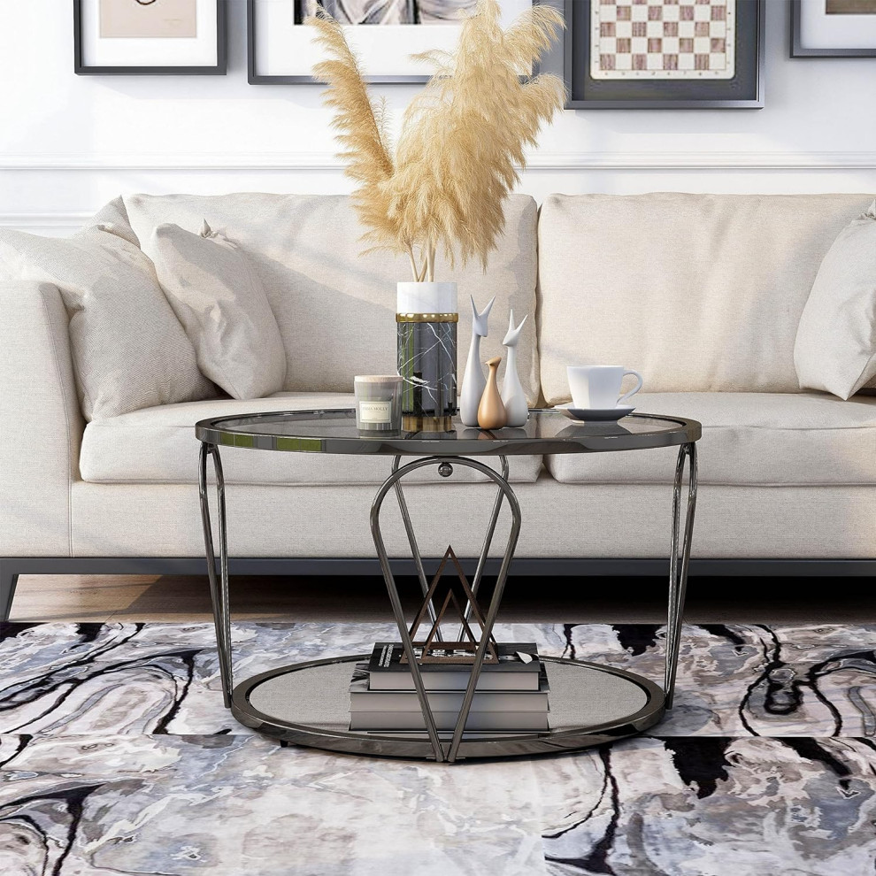 Minimalistic Glam Coffee Table  Glass Top  ampMirrored Shelf   Transitional   Coffee Tables   by Decor Love  Houzz