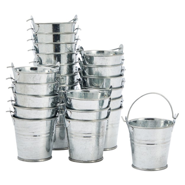 Juvale 24 Pack Mini Metal Buckets With Handles For Party Favors Small Galvanized Tin Pails 2 X 2 In