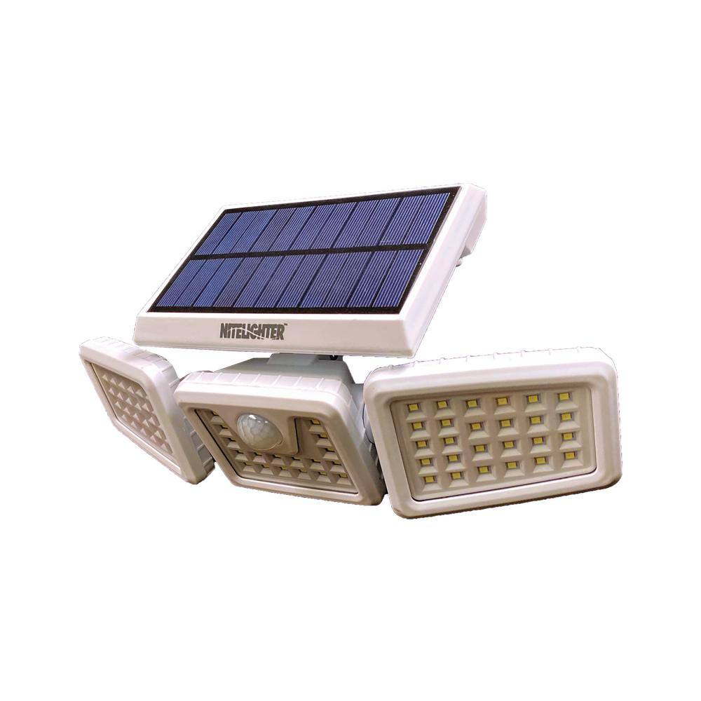 Nitelighter White Solar Powered Motion Activated Outdoor LED Area Spotlight with Daylight Sensor and 3 Adjustable Lamps NLS650M