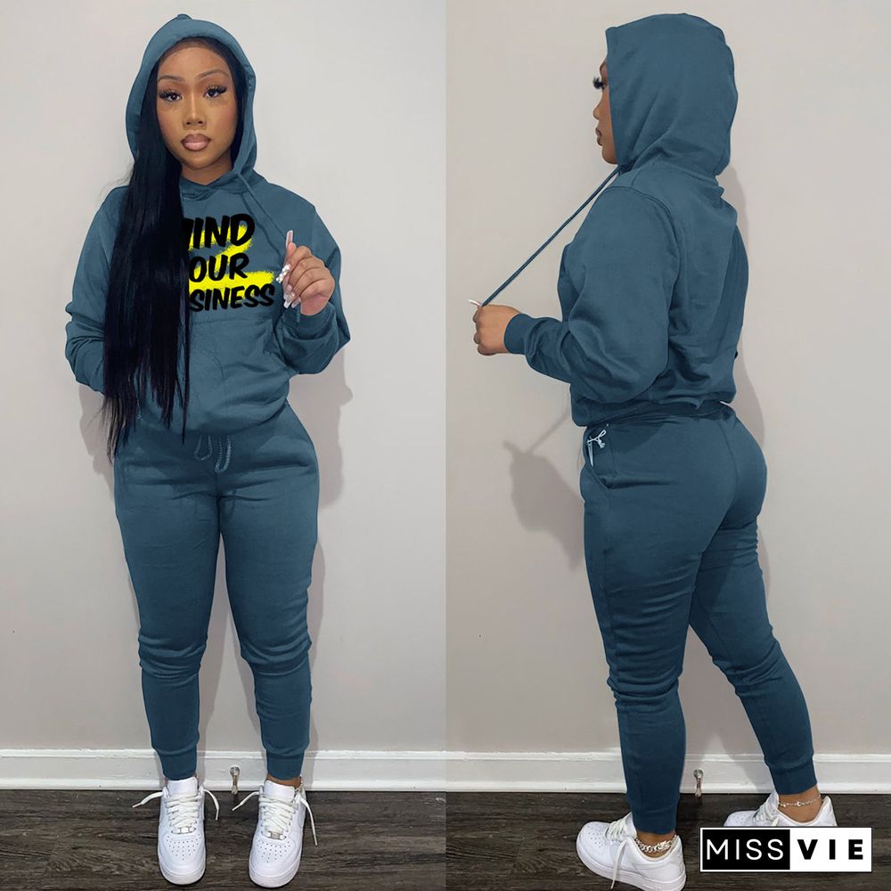 Letter Print Hooded Sweatshirts and Pants Sweatsuits