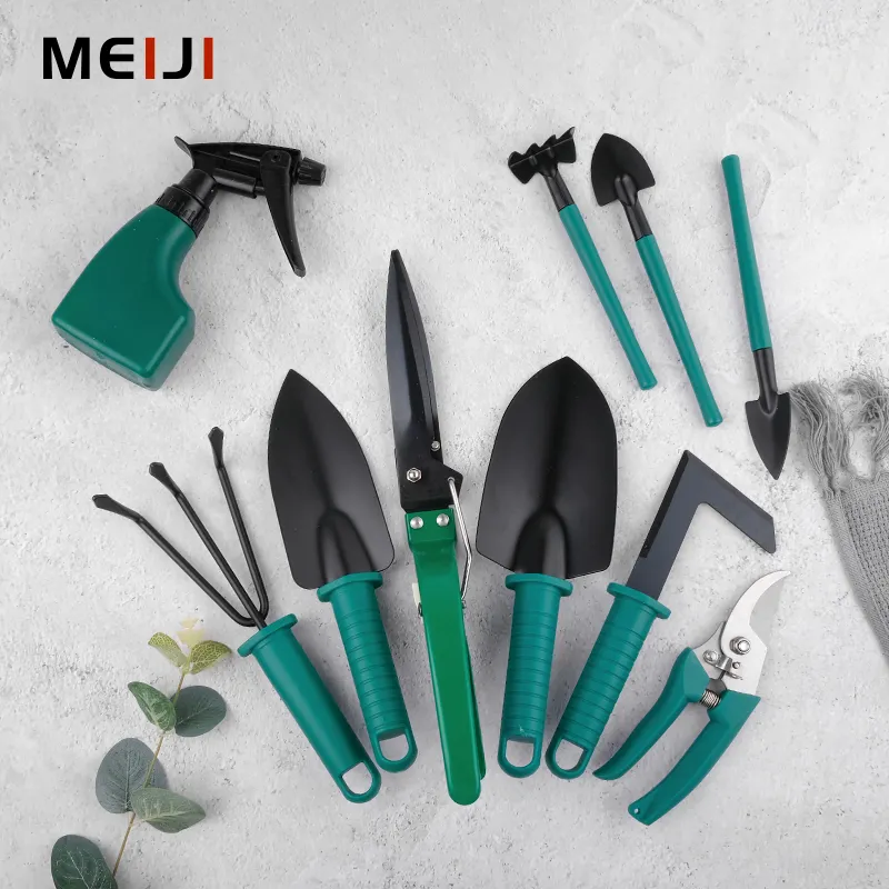 MEIJI New Arrivals Supplier 10 Pcs Buckle Design Potted Gardening Tool Set Stainless Steel Garden Hand Tools