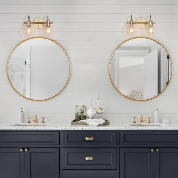 Bela Mid-century Modern Glam Gold 4-Light Bathroom Vanity Lights Globe Glass Wall Sconces Dimmable