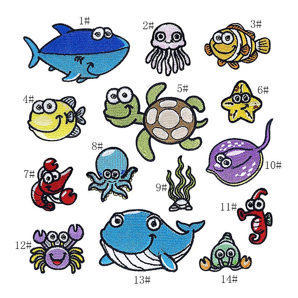 Sea Animals Patches Sewing Kit Embroidered Clothes Patches For Clothing Backpacks