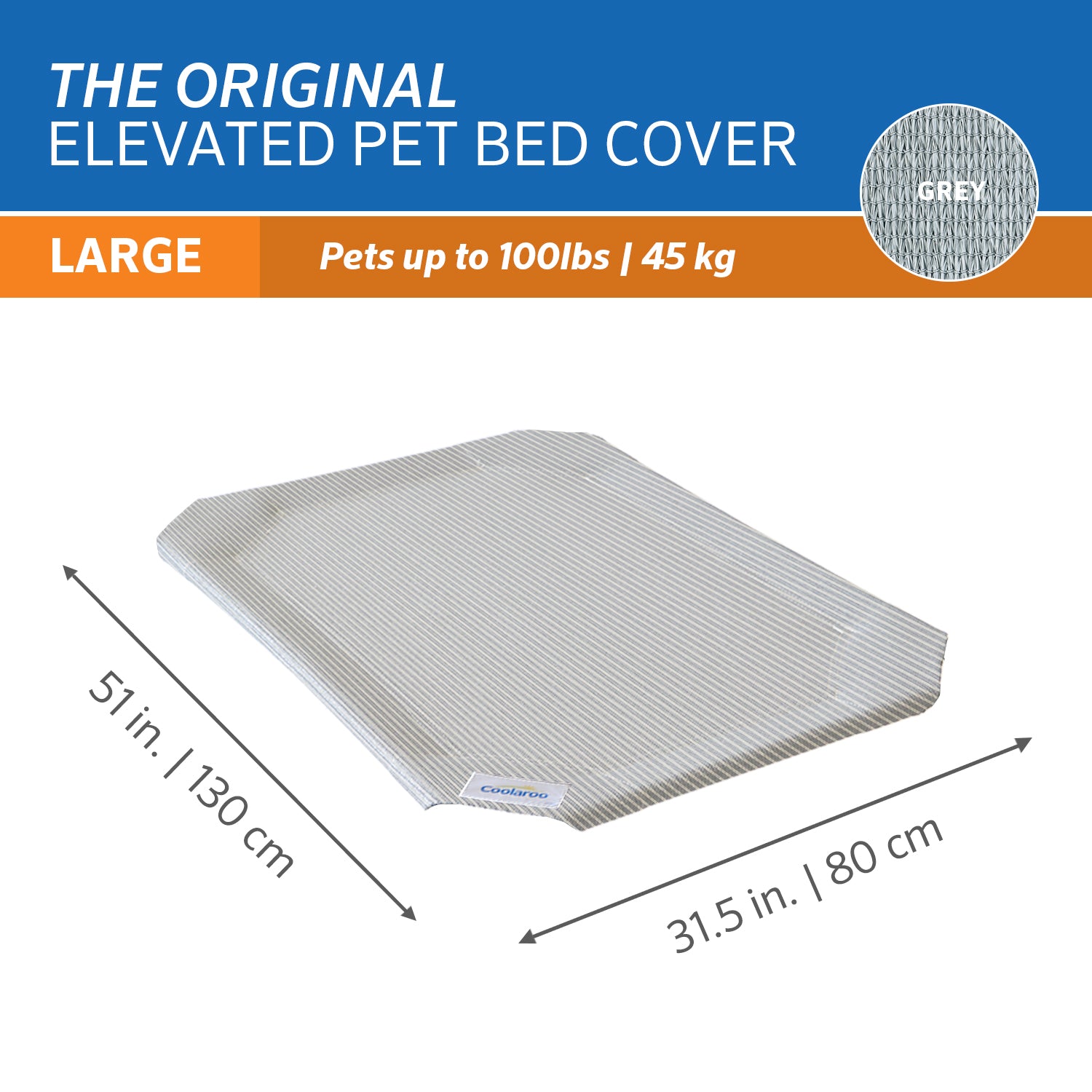 The Original Coolaroo Elevated Pet Dog Bed Replacement Cover, Large, Gray