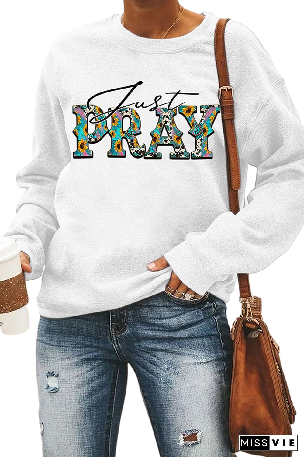 Just Pray Print Pullover Longsleeve Sweatshirt Wholesale