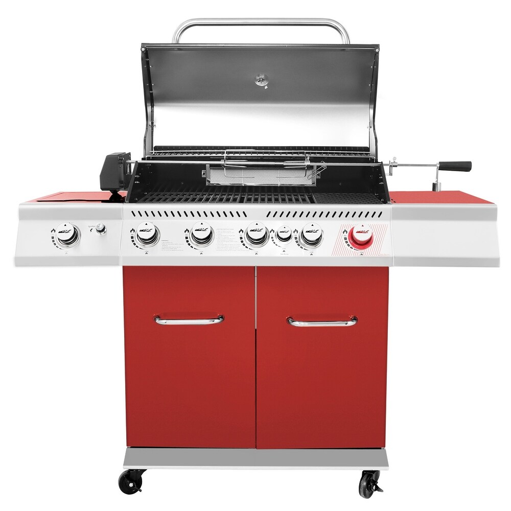 Royal Gourmet 5 Burner Cabinet Style Gas Grill with Rotisserie Kit  Sear Burner Coffee/Red