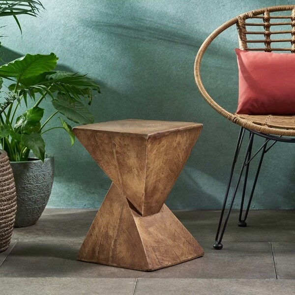 Outdoor side table with twisted hourglass structure，woodlike finish