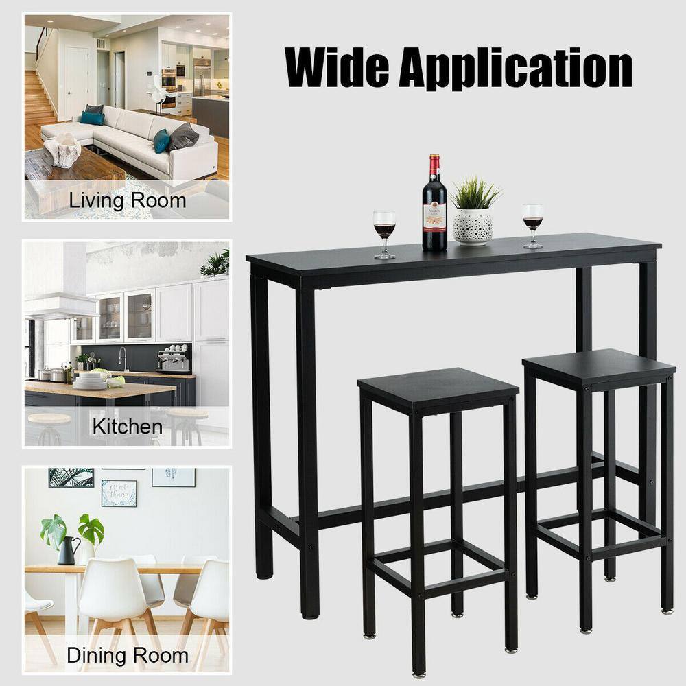 Boyel Living Black 3-Piece Bar Dining Table with Stools HYSN-65793BK