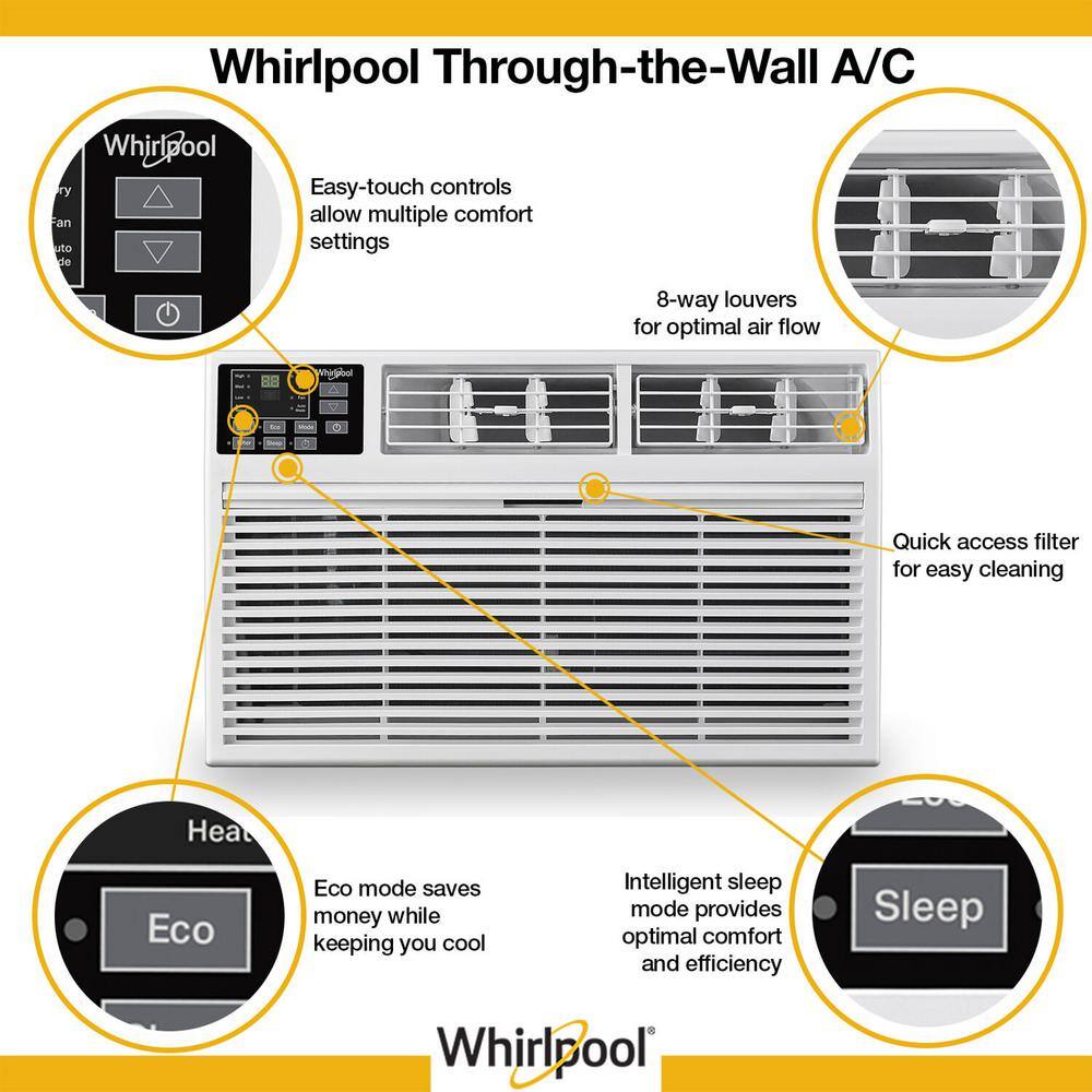 Whirlpool 14000 BTU 230V Through-the-Wall AC and Heater wRemote Control CoolsHeats Rooms up to 700 Sq. ft Digital Display Timer WHAT141-HAW