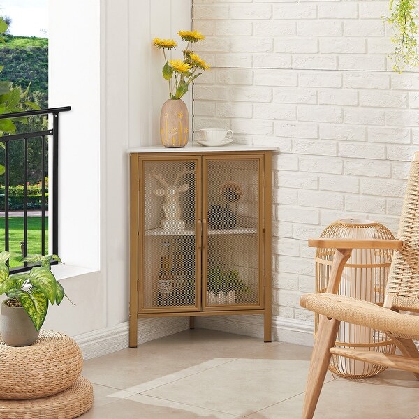 Industrial Triangle Corner Table with Dual Door and 3-tier Shelf Storage Cabinet