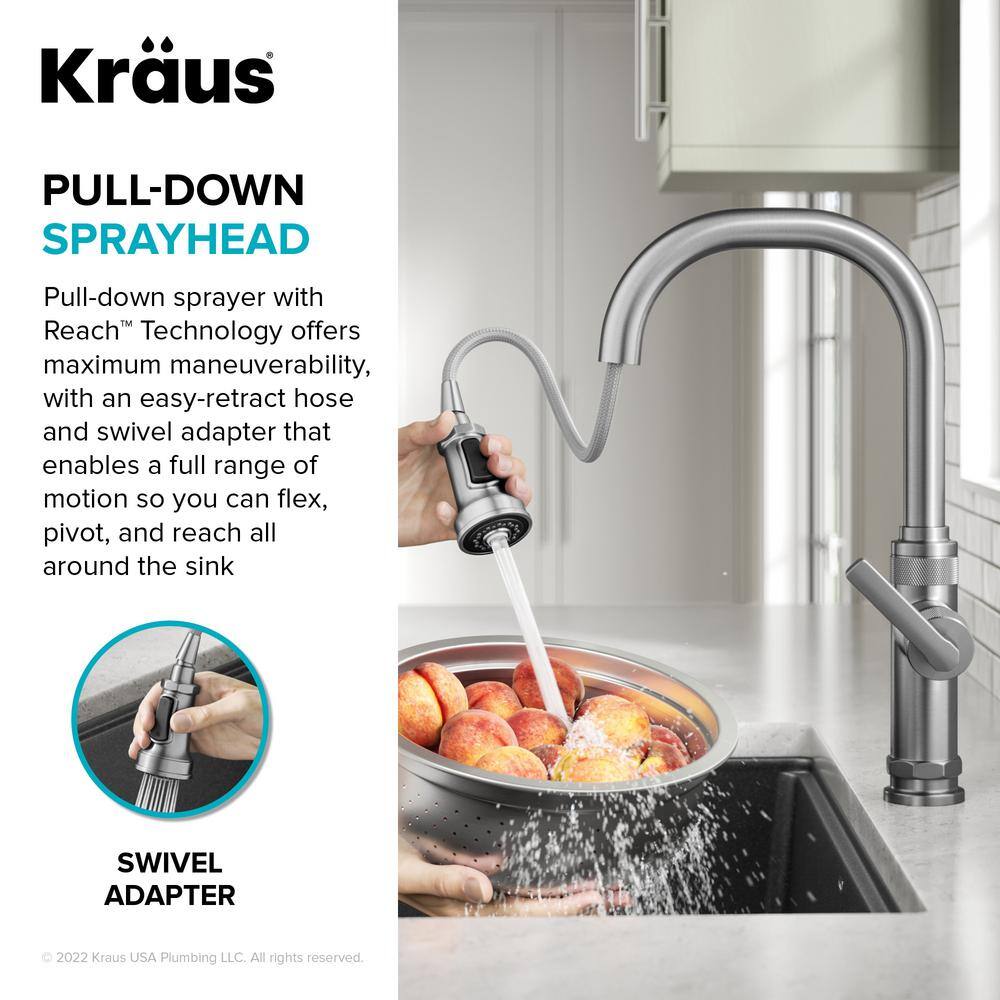 KRAUS Allyn Industrial Pull-Down Single Handle Kitchen Faucet in Spot-Free Black Stainless Steel KPF-4102SFSB