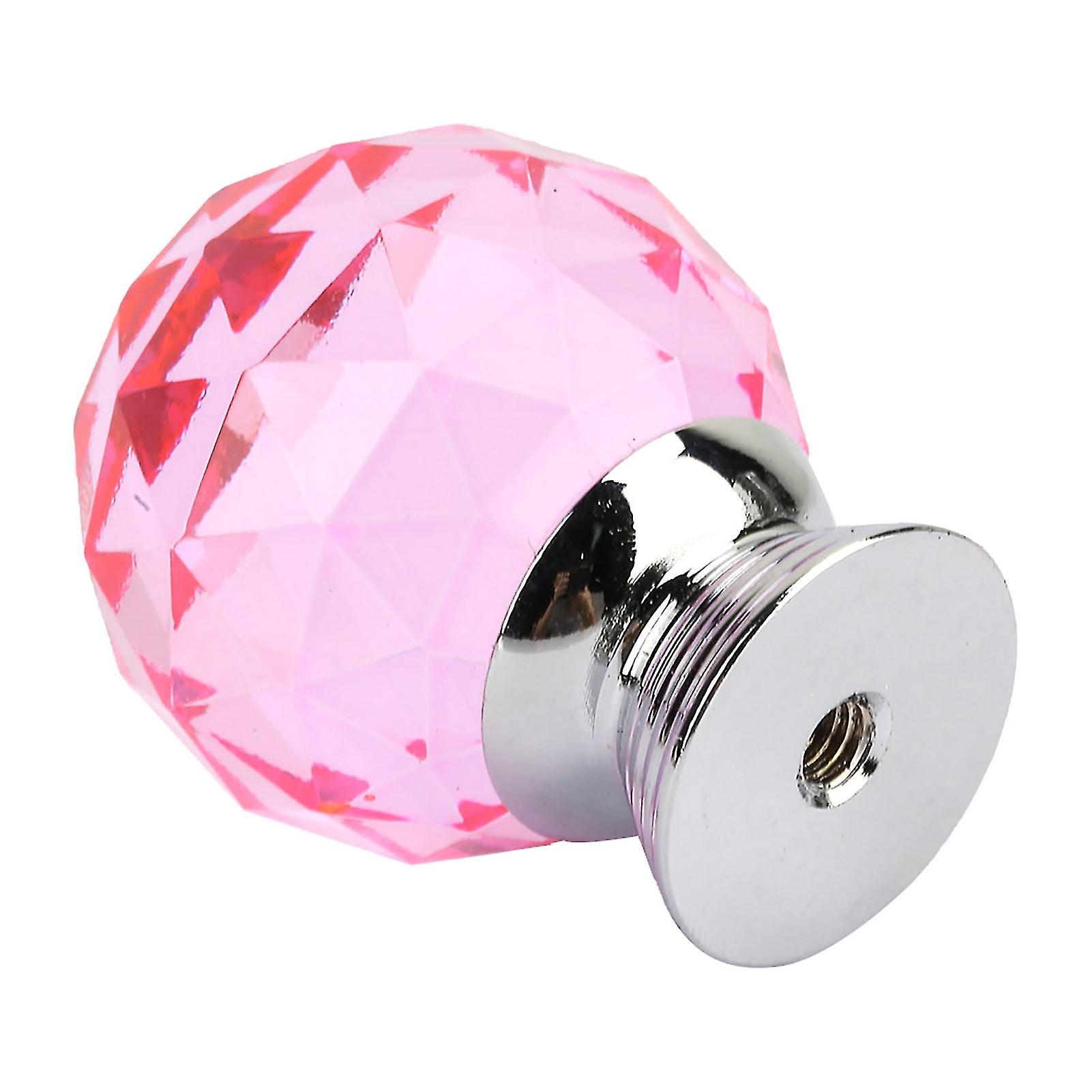 1PCS 30mm Ball Shape Crystal Glass Pull Handle Cabinet Drawer Cupboard Knob (Pink)