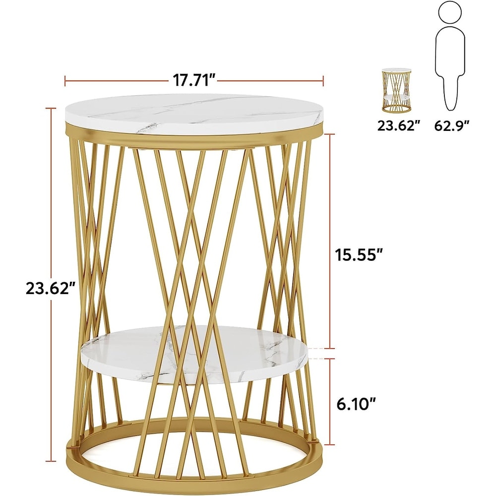 White Gold Round End Side Table  2 Tier Sofa Table