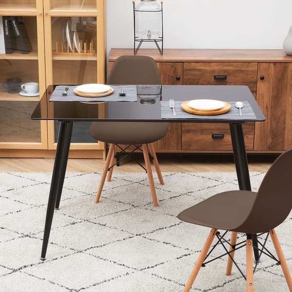 Allan Plastic Side Dining Chair with Wooden Legs Set of 2， Brown - 18.5