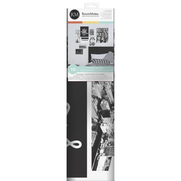 New York City Gallery Poster Kit Giant Peel And Stick Wall Decal Black white gray Roommates