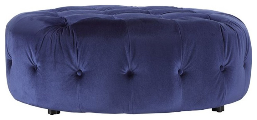 American Home Classic Jasper 17 quotRound Traditional Velvet Ottoman in Navy   Contemporary   Footstools And Ottomans   by Homesquare  Houzz