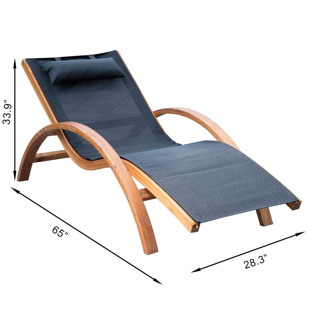 Outsunny Outdoor Mesh Lounge Chair with Large Comfortable Cushion   an Outdoor Durable Wood Material  Black