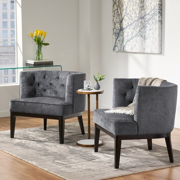 Clough Fabric or Faux Leather Tufted Accent Chair (Set of 2) by Christopher Knight Home