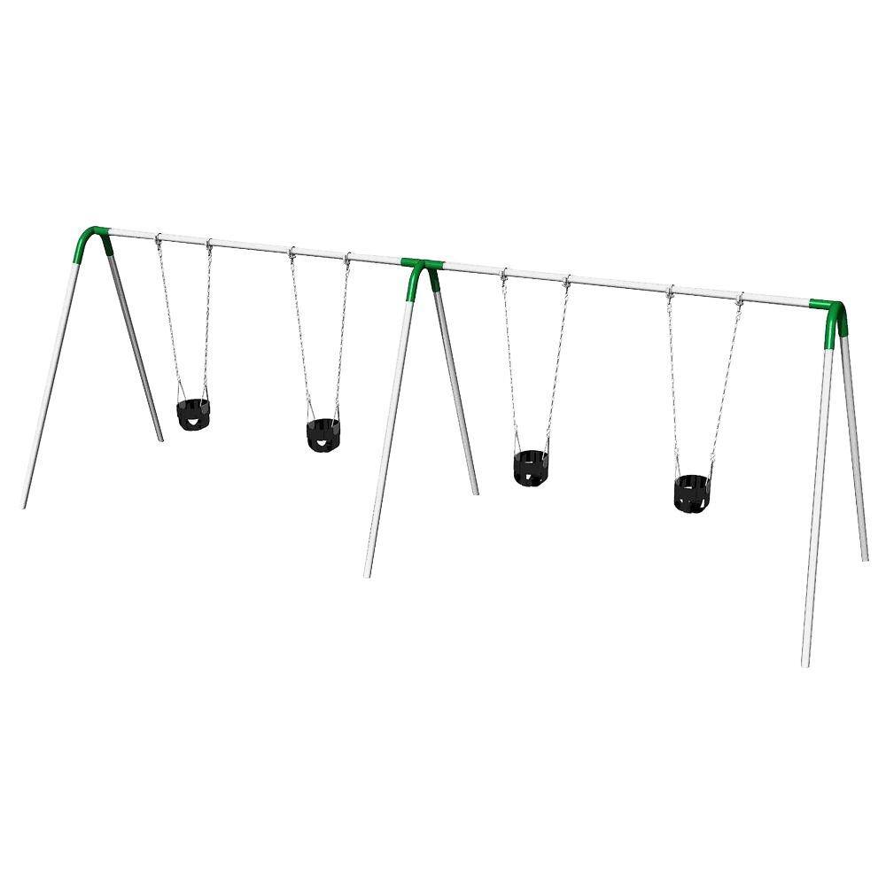 Ultra Play Double Bay Commercial Bipod Swing Set with Tot Seats and Green Yokes PBP-8-2C-GRN