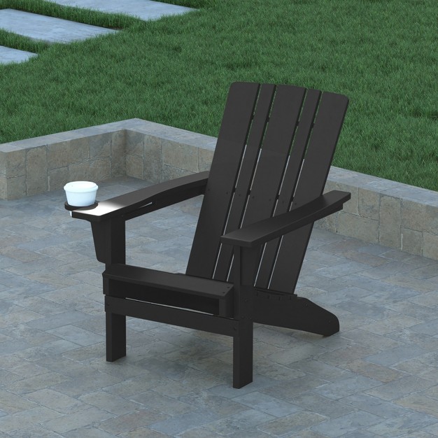 Emma And Oliver Adirondack Chair With Cup Holder Weather Resistant Hdpe Adirondack Chair