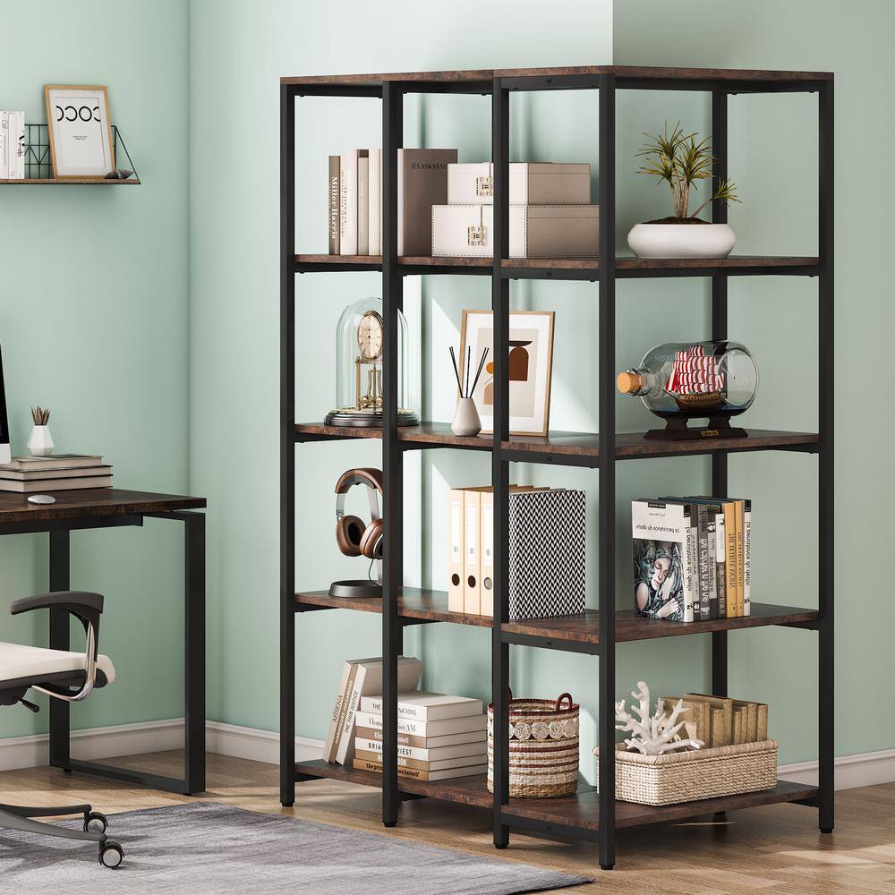 BYBLIGHT Eulas 40.5 in. W Rustic Brown 5-Shelf L-shaped Corner Bookcase with Open Storage BB-JW0242XL