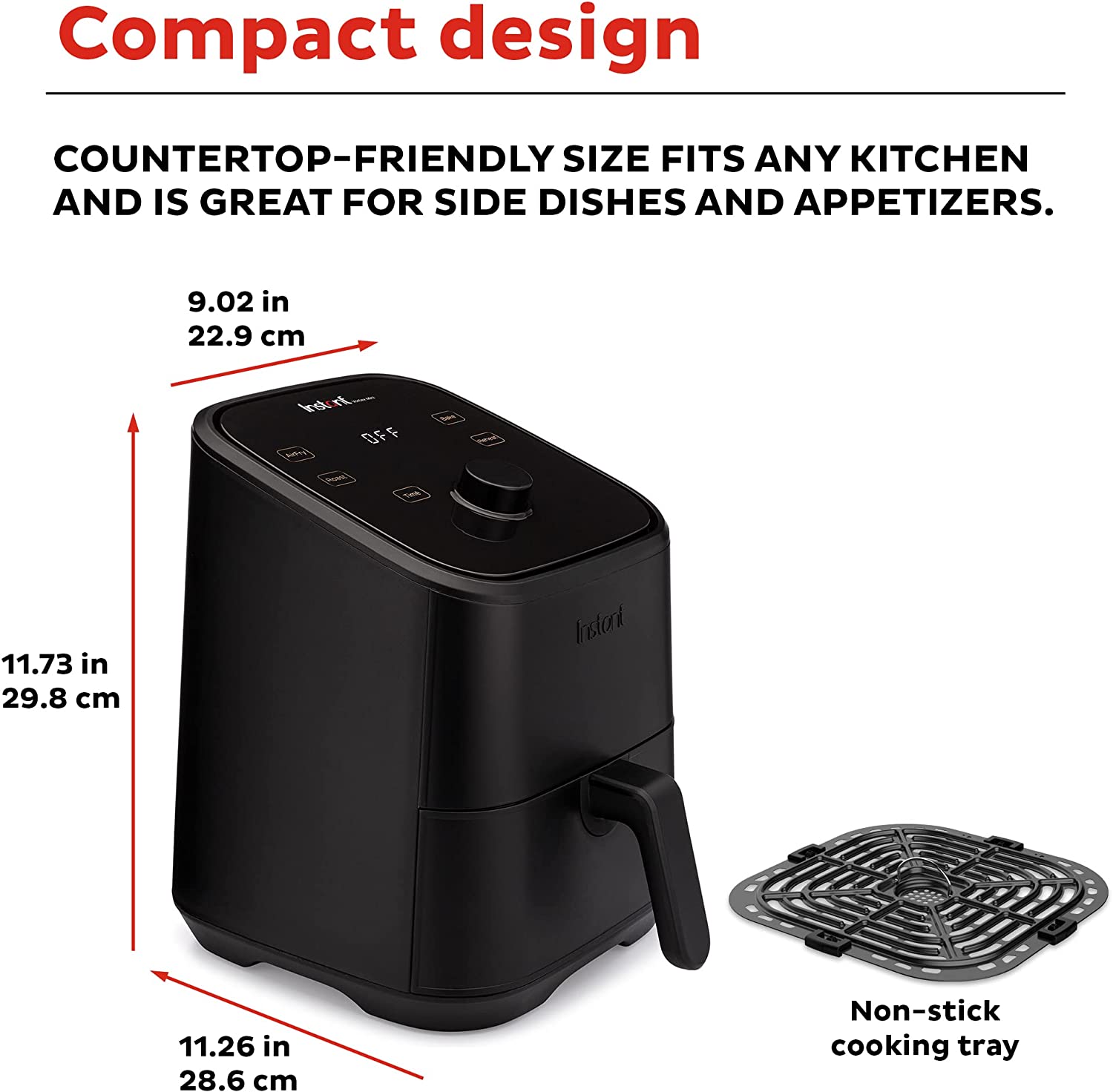 Instant Vortex 4-in-1， 2-QT Mini Air Fryer Oven Combo， From the Makers of Instant Pot with Customizable Smart Cooking Programs， Nonstick and Dishwasher-Safe Basket， App with over 100 Recipes， Black