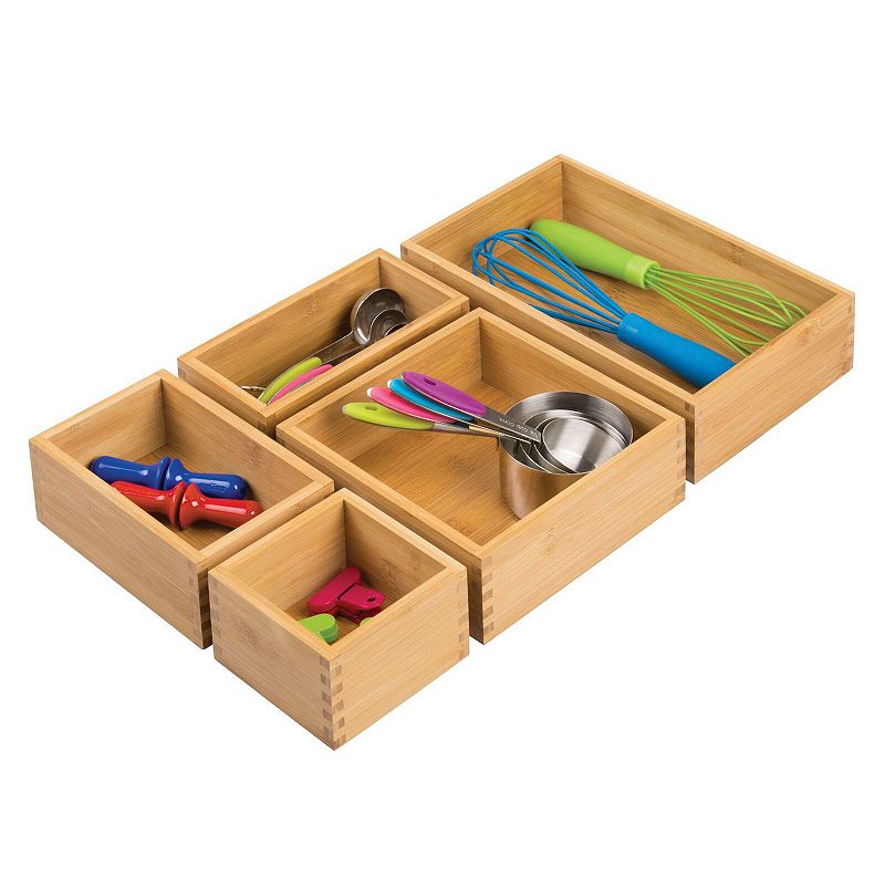 mDesign Formbu Wood Kitchen Drawer Organizer Tray Bins - Set of 5