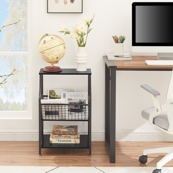 Modern 3-tier Open Storage Shelf Side Table Set of 2 Magazine Holder