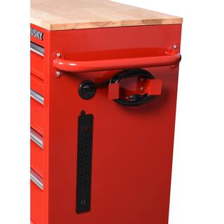 Husky 42 in. W x 18.1 in. D 8-Drawer Red Mobile Workbench Cabinet with Solid Wood Top