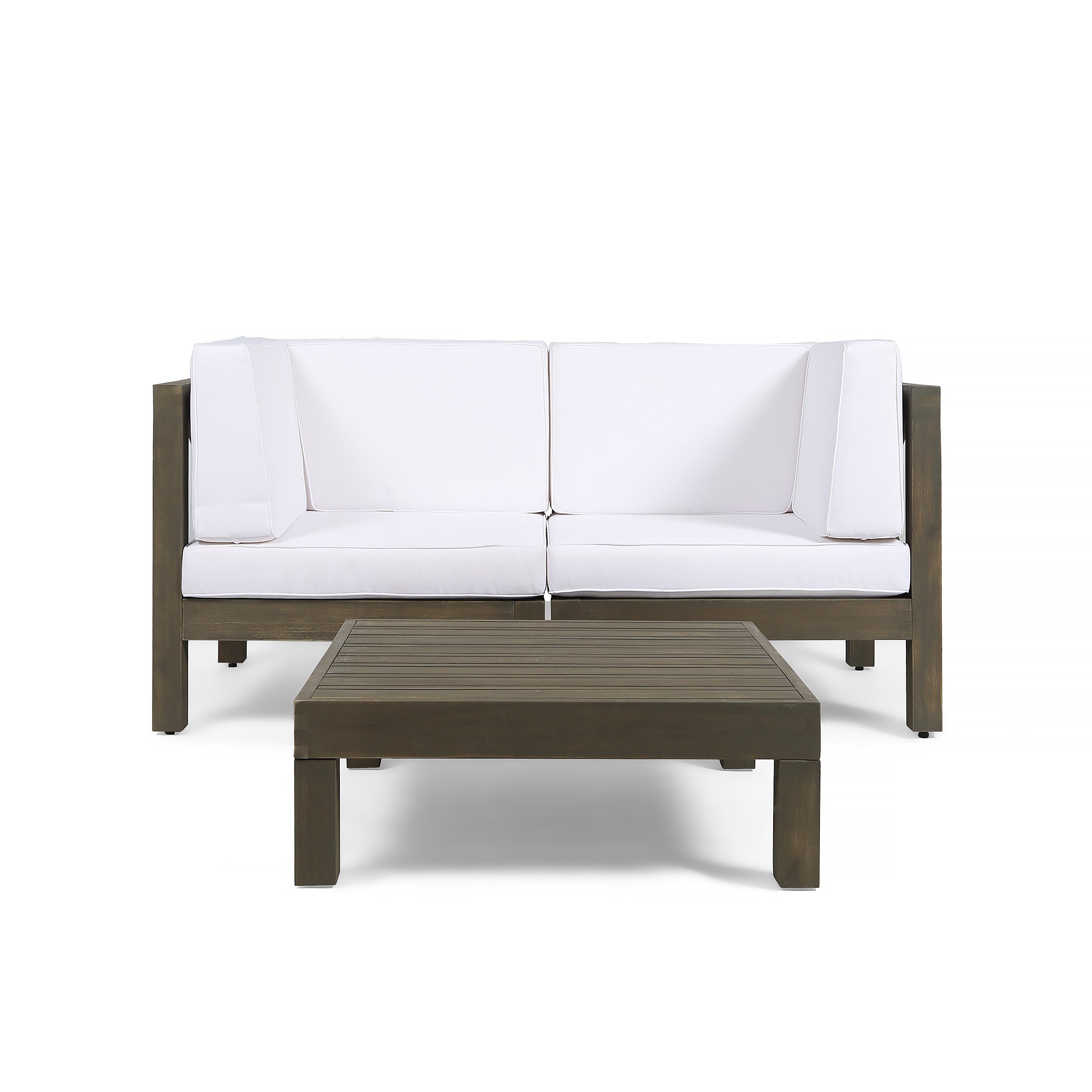 Keith Outdoor Sectional Loveseat Set with Coffee Table  2-Seater  Acacia Wood  Water-Resistant Cushions