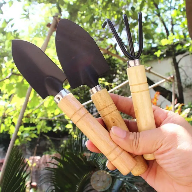Customized Wooden Handle Gardening Hand Tools Wooden Hand Garden Hardware Tools 3 piece garden tool set