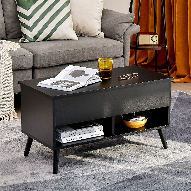 31.5 Inch Lift Top Coffee Table with Hidden Compartment and 2 Storage Shelves-Black