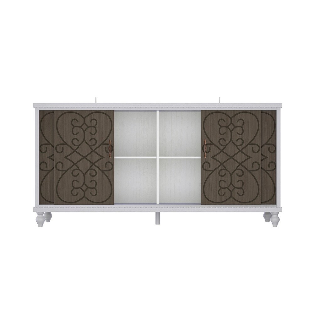 White/Brown Buffet Cabinet with Sliding Doors Organizer Bookshelves   63.1\