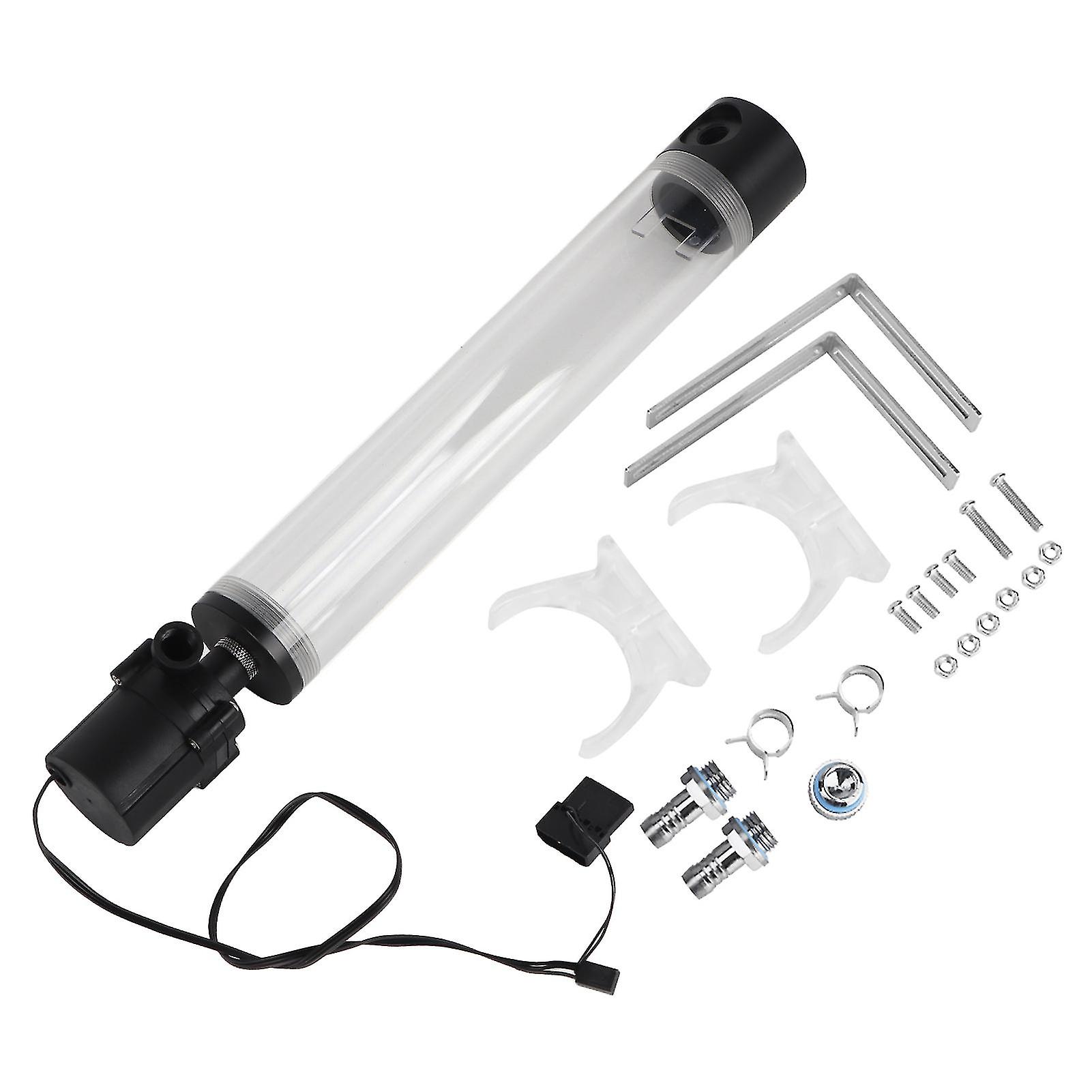 Acrylic Computer DIY Water Cooling Tank Cylinder Reservoir 19W Pump G1/4 300mm