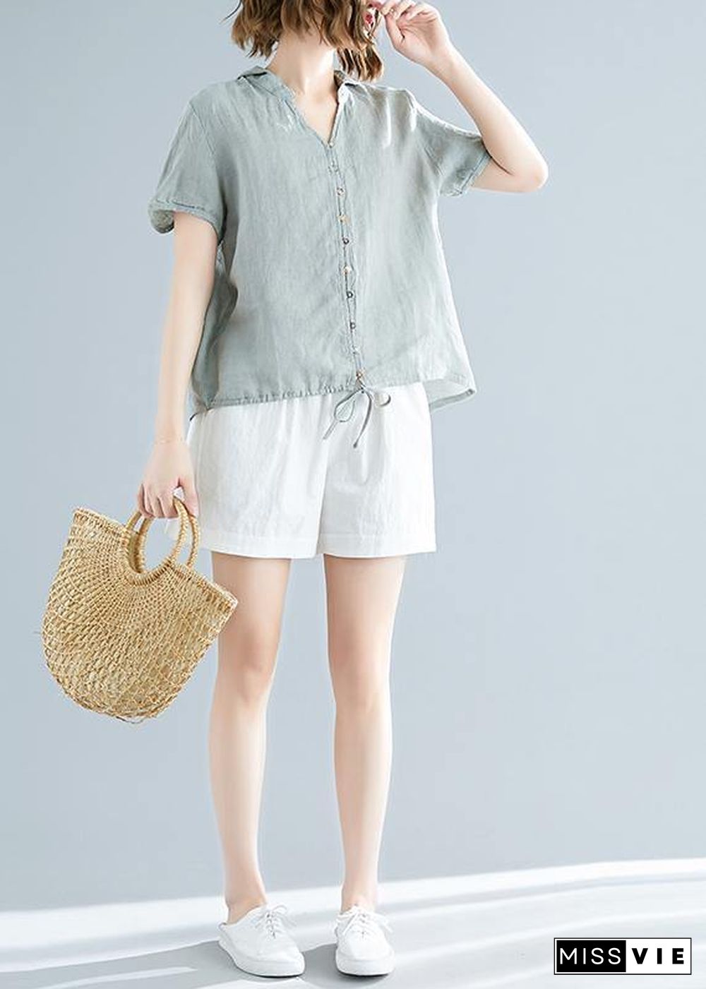 Modern hooded linen shirts women Fitted Sewing light green Dresses top Summer