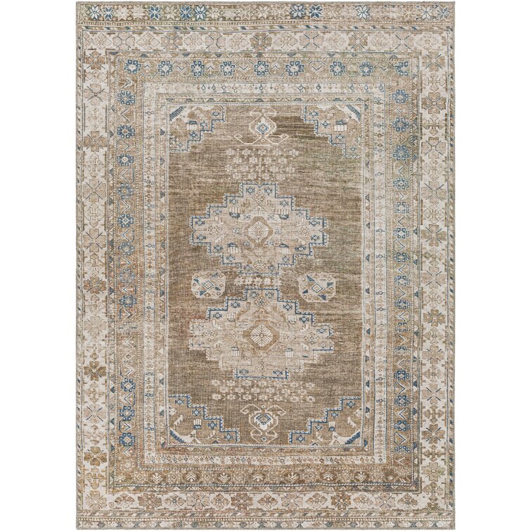 Agalia Machine Washable Oriental Charcoal/Gray Area Rug