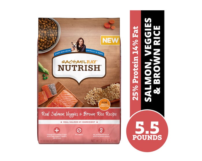 Rachael Ray Nutrish Real Salmon， Veggies  Brown Rice Recipe， Premium Dry Dog Food， 5.5 lb. Bag