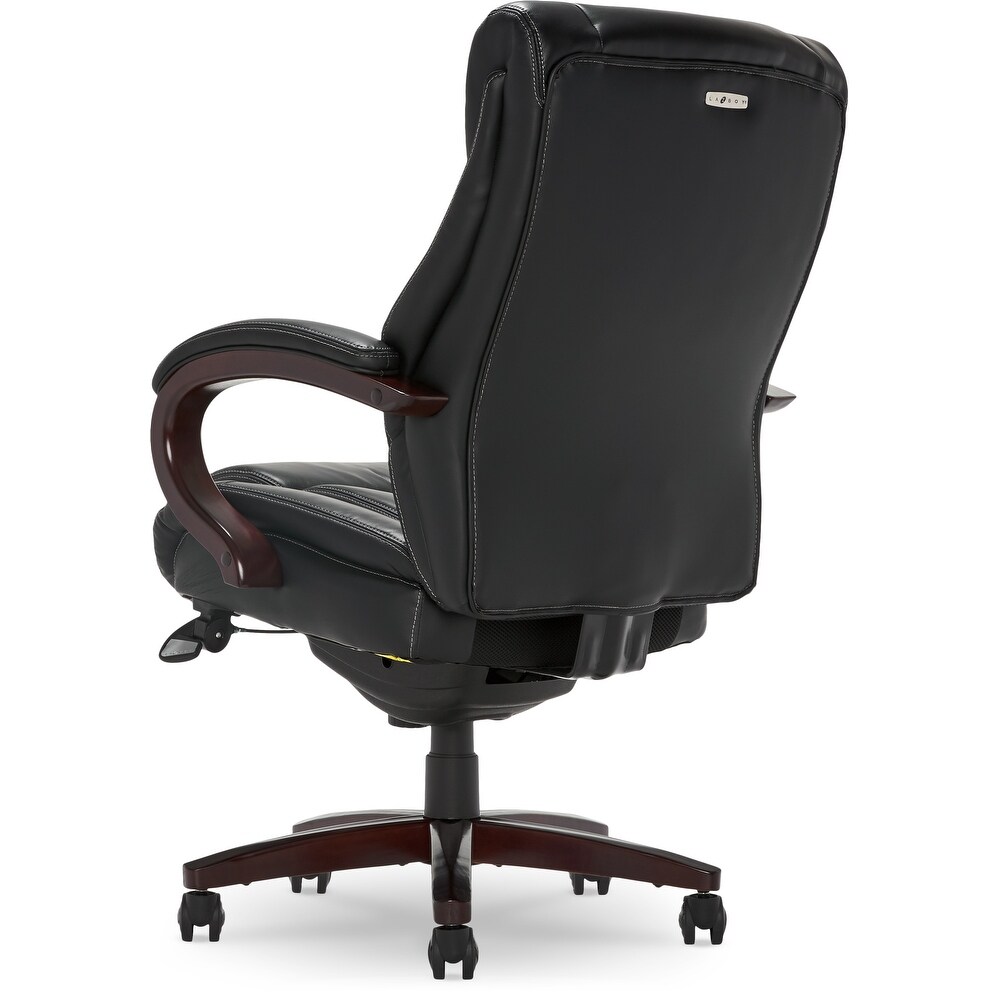 La Z Boy Bellamy Executive Leather Office Chair with Memory Foam Cushions  Solid Wood Arms and Base  Waterfall Seat Edge