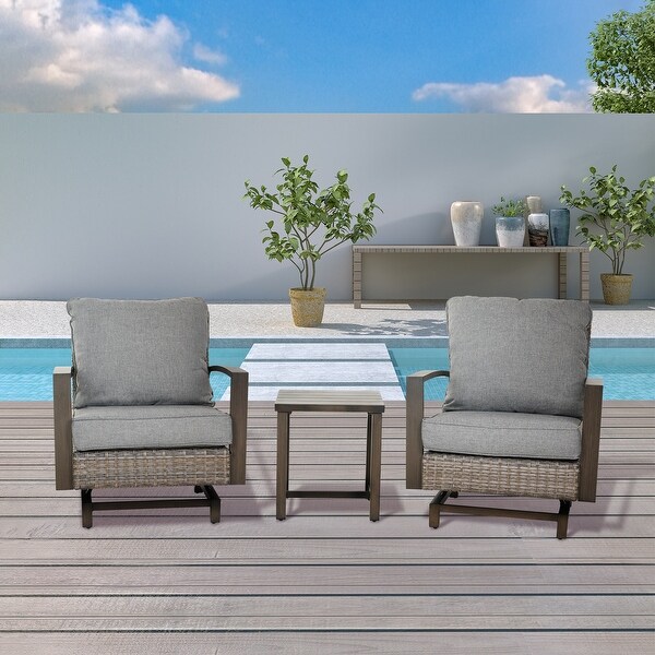 3 PCS Patio Bistro Set with PE Wicker Rocker Chair