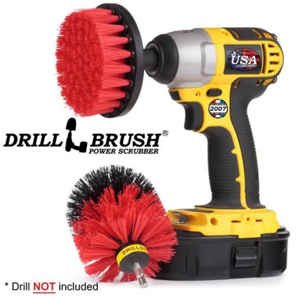 Drill Brush Outdoor and Patio Cleaning Kit Stiff Nylon Bristles， 2pc